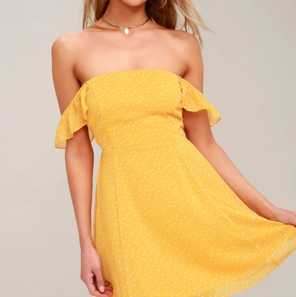 Lulu's Yellow Off-Shoulder Mini Dress - Picture 1 of 9